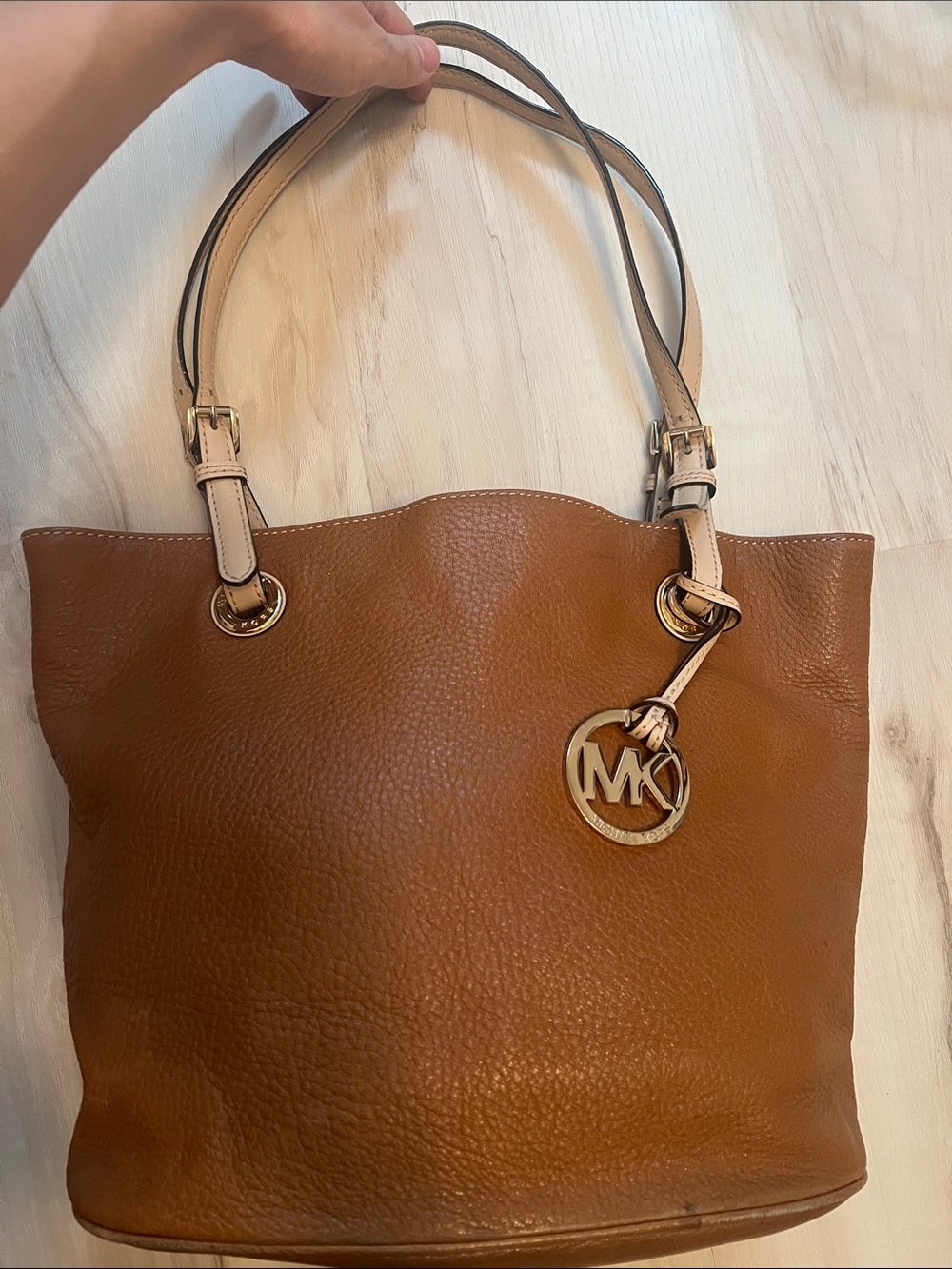 Michael Kors Brown Leather Tote with Cream Straps